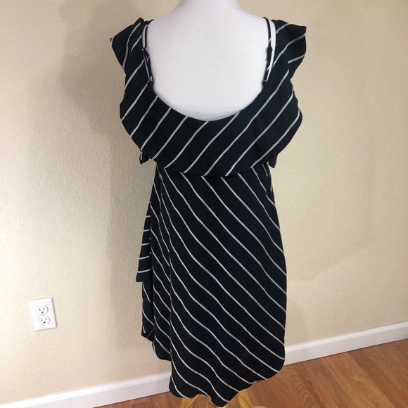 KENDALL+KYLIE Blue Pinstriped Ruffle Wrap Dress - Picture 4 of 6